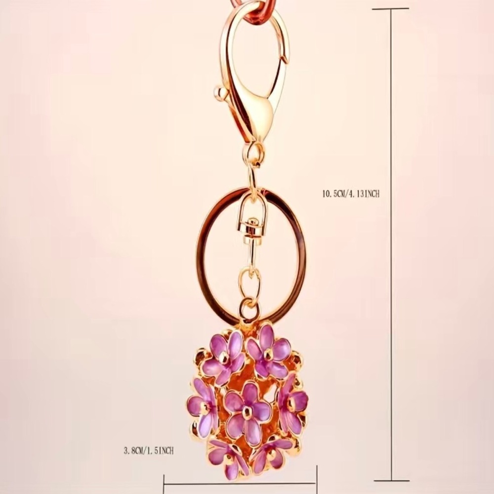Floral Bouquet Bag Charm Key Chain Purple - Picture 2 of 2